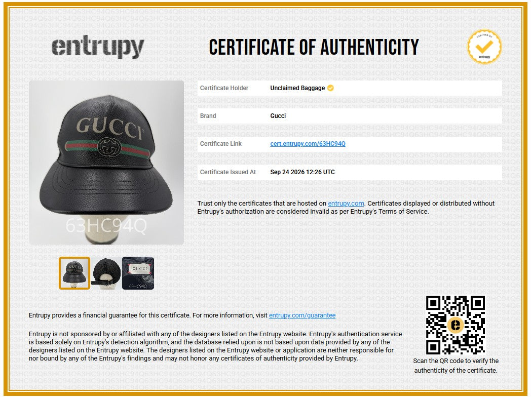 Black Leather Vintage Logo Web Stripe Baseball Cap