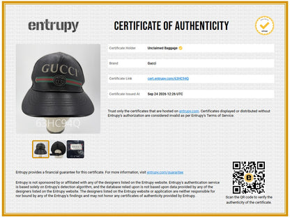 Black Leather Vintage Logo Web Stripe Baseball Cap