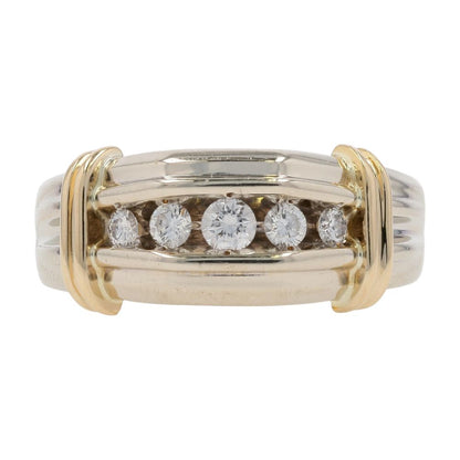 1/2 Ct 14K Two Tone Gold Gents Diamond Accented Arched Band