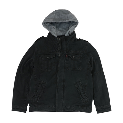 Black Solid Denim Jacket