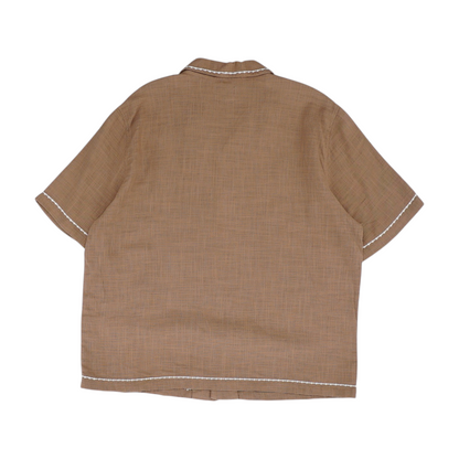 Brown Solid Short Sleeve Button Down