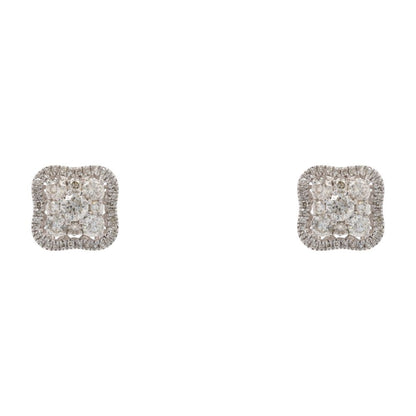 3/4 Ct 10K White Gold Round Diamond Square Cluster Earrings