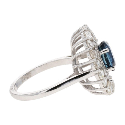 1 3/4 Ct 18K White Gold Oval Sapphire Center With Diamond Halo Cocktail Ring