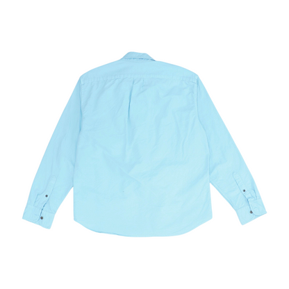 Blue Solid Long Sleeve Button Down