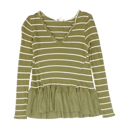 Green Striped V Neck Knit Top