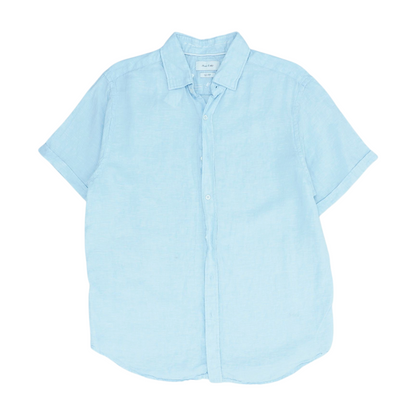 Blue Solid Short Sleeve Button Down