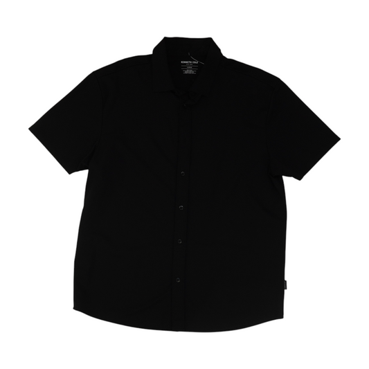 Black Solid Short Sleeve Button Down