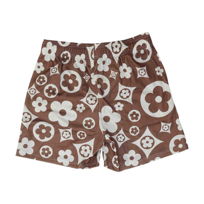 Brown Floral Active Shorts
