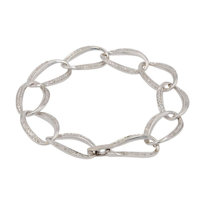 1/2 Ct 14K White Gold Diamond Accented Oval Link Bracelet