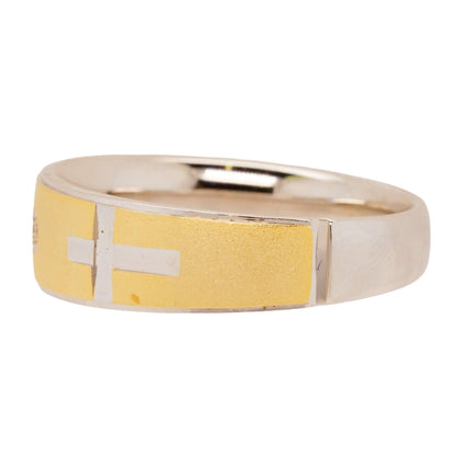 Two Tone Sterling Silver Crosses With Diamond Band