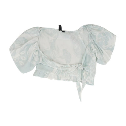 Blue Graphic Short Sleeve Blouse