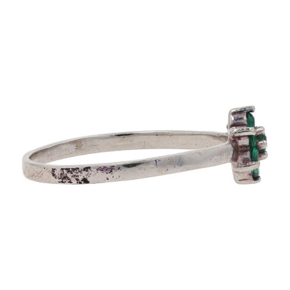 14K White Gold With Green Stone Flower Cluster Stackable Ring