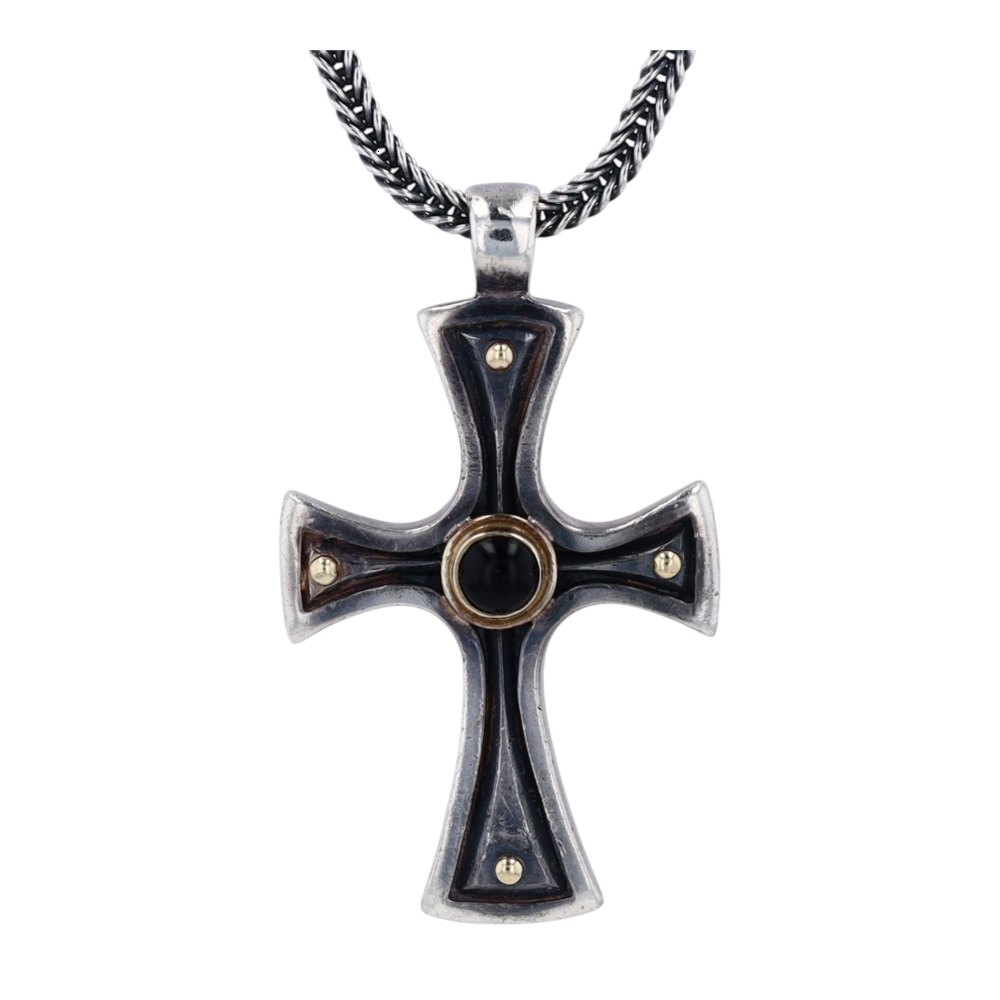 18K Sterling Silver Onyx Pendant Necklace