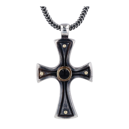 18K Sterling Silver Onyx Pendant Necklace