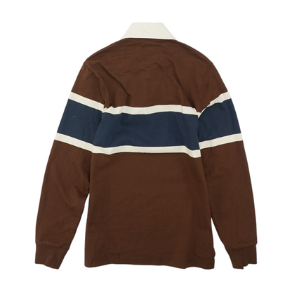 Brown Color Block Long Sleeve Polo