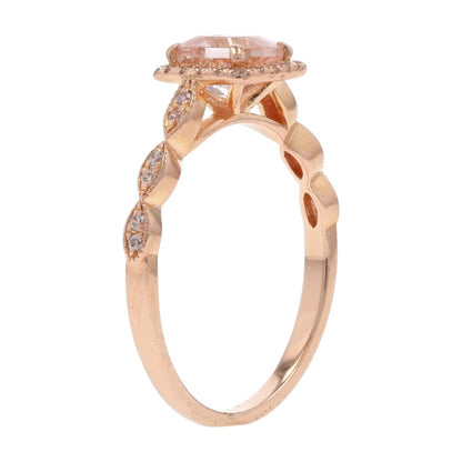 14K Rose Gold Square Pink Morganite With Round Diamond Halo Engagement Ring