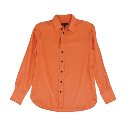 Orange Solid Long Sleeve Button Down