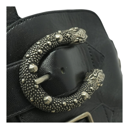 Black Buckle and Zip Detail Leather Ankle Booties