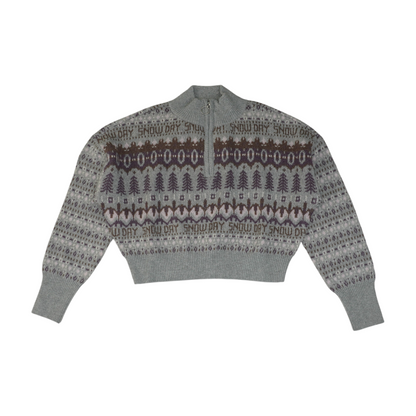 Gray Print 1/4 Zip Sweater