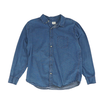 Blue Solid Long Sleeve Button Down