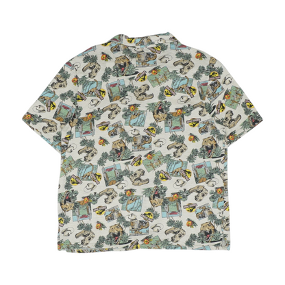 Beige Graphic Short Sleeve Button Down
