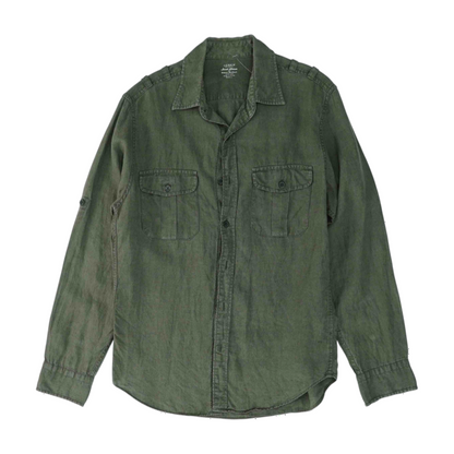 Green Solid Long Sleeve Button Down