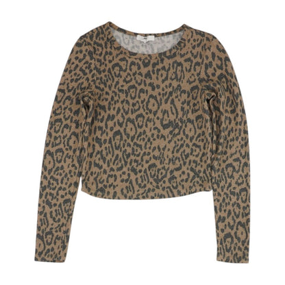 Brown Animal Print Crewneck Knit Top