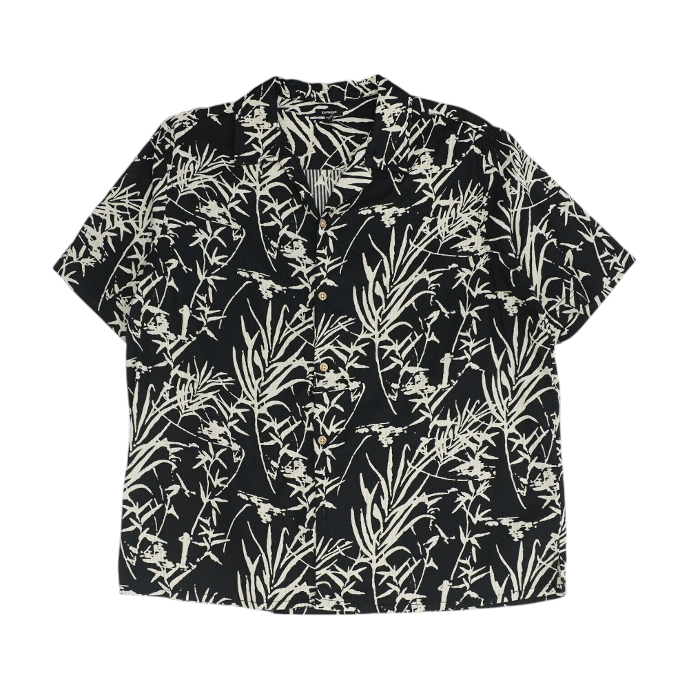 Black Abstract Short Sleeve Button Down