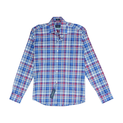 Navy Plaid Long Sleeve Button Down