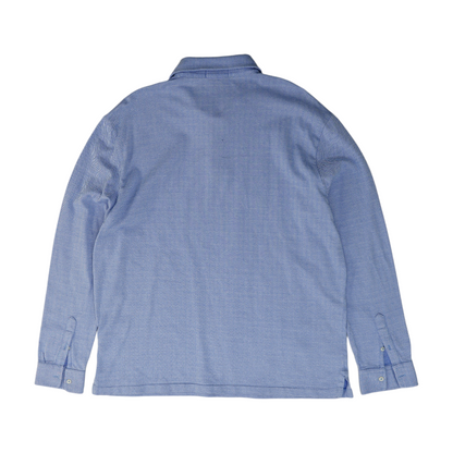 Blue Herringbone Long Sleeve Polo