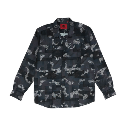 Gray Graphic Long Sleeve Button Down