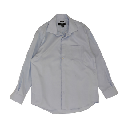 Blue Solid Long Sleeve Button Down