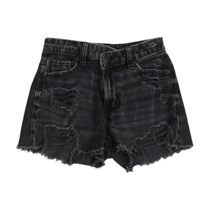 Black Solid Denim Shorts