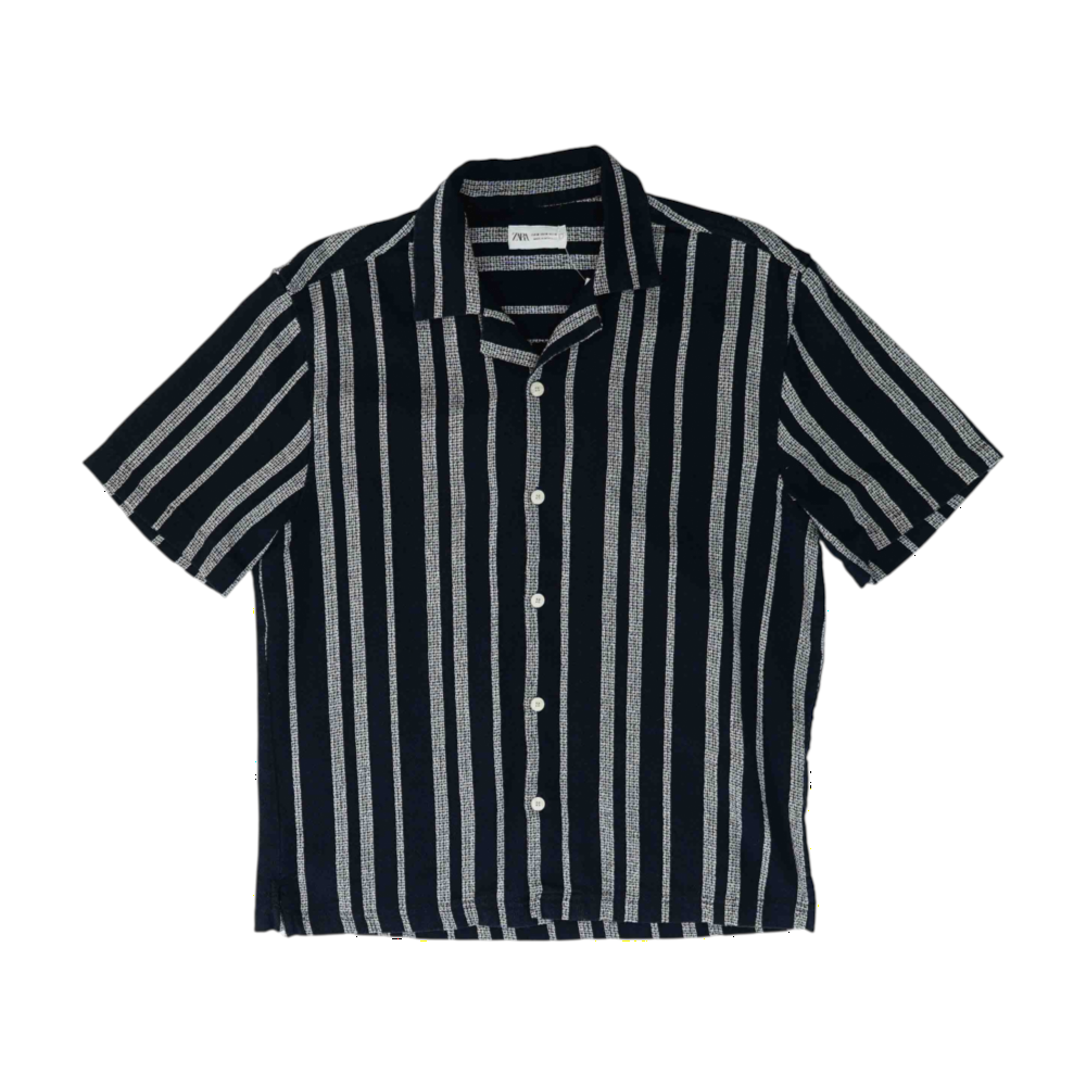 Navy Striped Short Sleeve Button Down