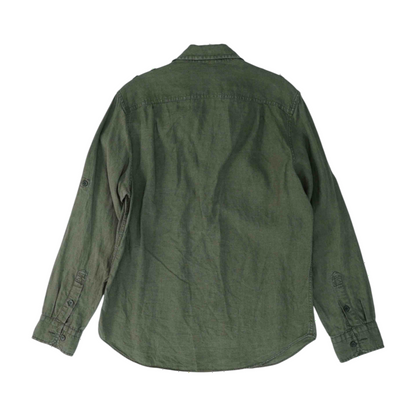 Green Solid Long Sleeve Button Down