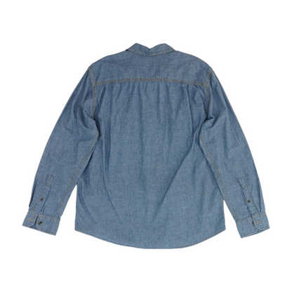 Blue Solid Long Sleeve Button Down