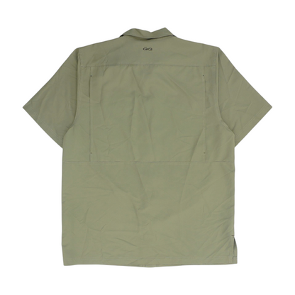 Green Solid Short Sleeve Button Down
