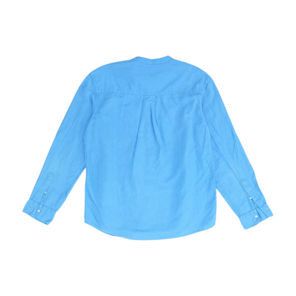 Blue Solid Long Sleeve Button Down
