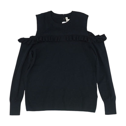 Black Solid Cold Shoulder Knit Top
