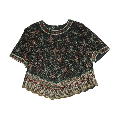 Vintage Embellished Black Floral Blouse
