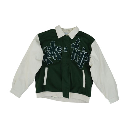 Green Color Block Varsity Jacket