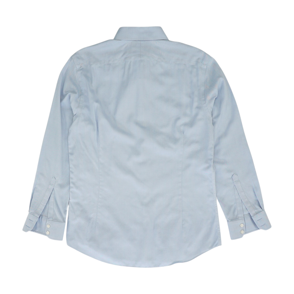Blue Herringbone Long Sleeve Button Down