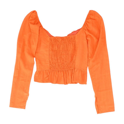 Orange Solid Long Sleeve Blouse