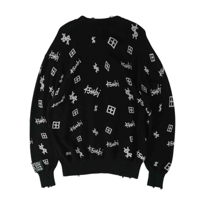 Black Print Pullover Sweater