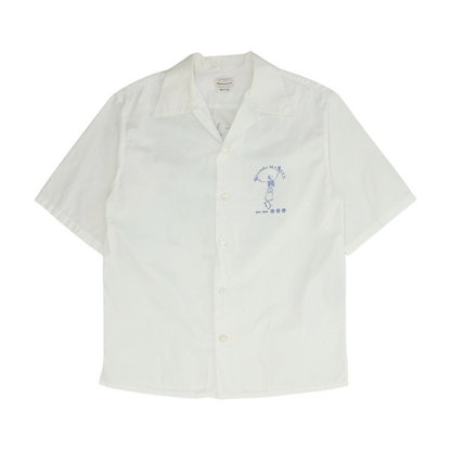 White Graphic Short Sleeve Button Down