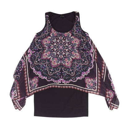 Purple Graphic Sleeveless Blouse