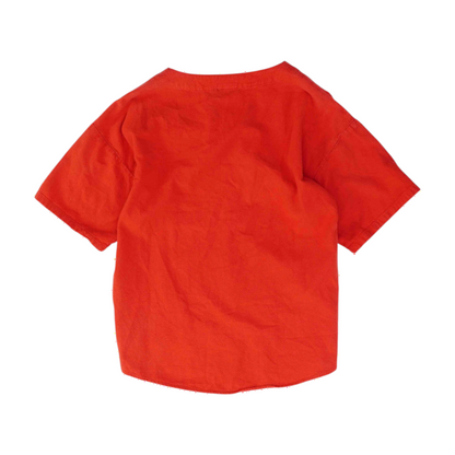 Red Solid Short Sleeve Button Down