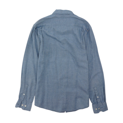 Blue Solid Flannel Button Down