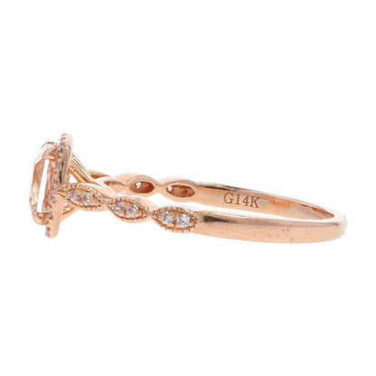 14K Rose Gold Square Pink Morganite With Round Diamond Halo Engagement Ring