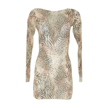 Beige Animal Print Mini Dress